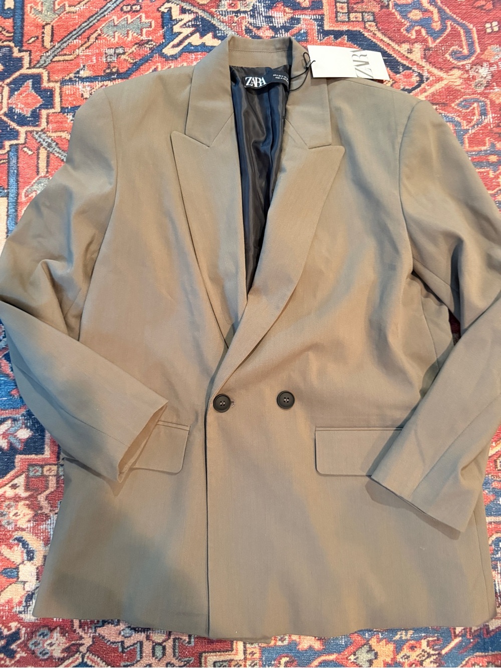 Zara Double-Breasted Olive Blazer